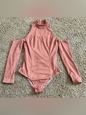 House of CB Dusty Rose Cold-Shoulder Long-Sleeve Bodysuit